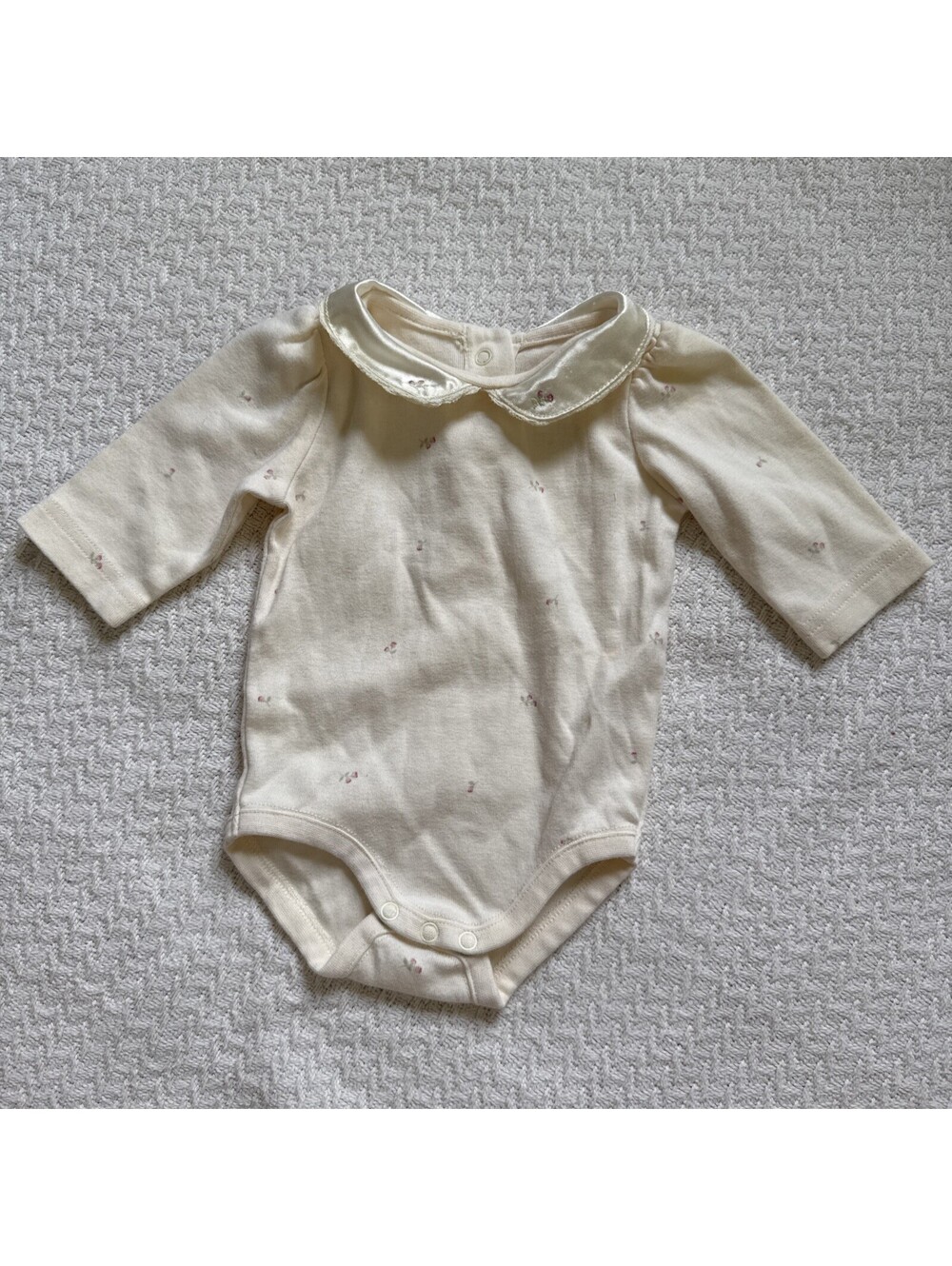 Vintage Gymboree Baby Girl Floral Embroidered Collared Long Sleeve Bodysuit 0-3m